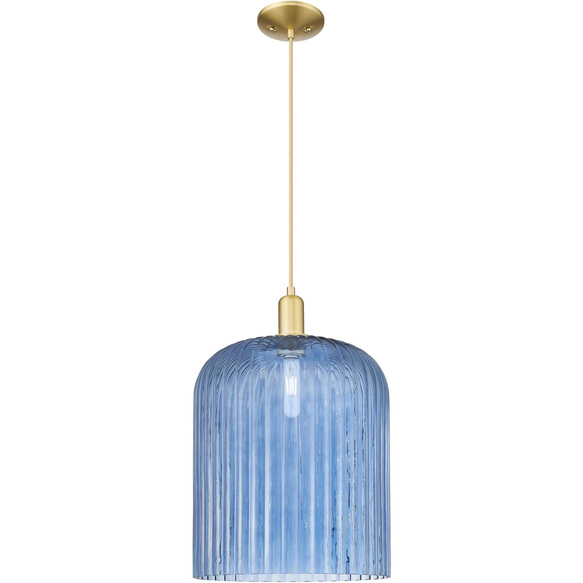 Innovations Lighting 716-1P-SG-G559-12BL Bridal Veil 1 Light 12 inch Satin Gold Mini Pendant Ceiling Light in Blue Glass