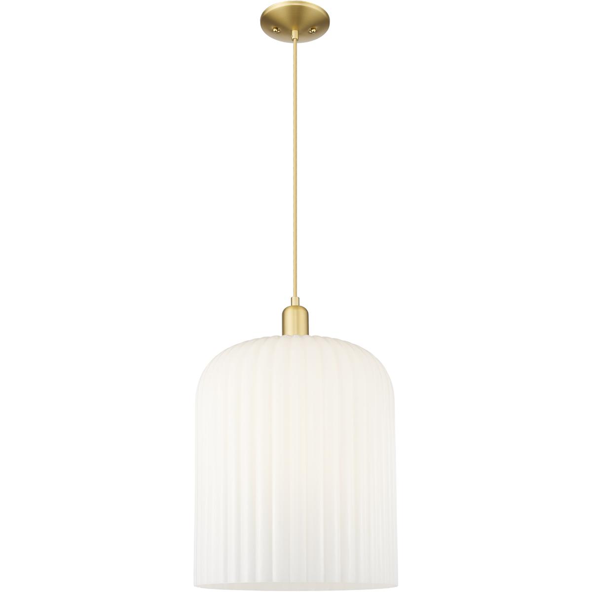 Innovations Lighting 716-1P-SG-G559-12GWH Bridal Veil 1 Light 12 inch Satin Gold Mini Pendant Ceiling Light in Gloss White Glass