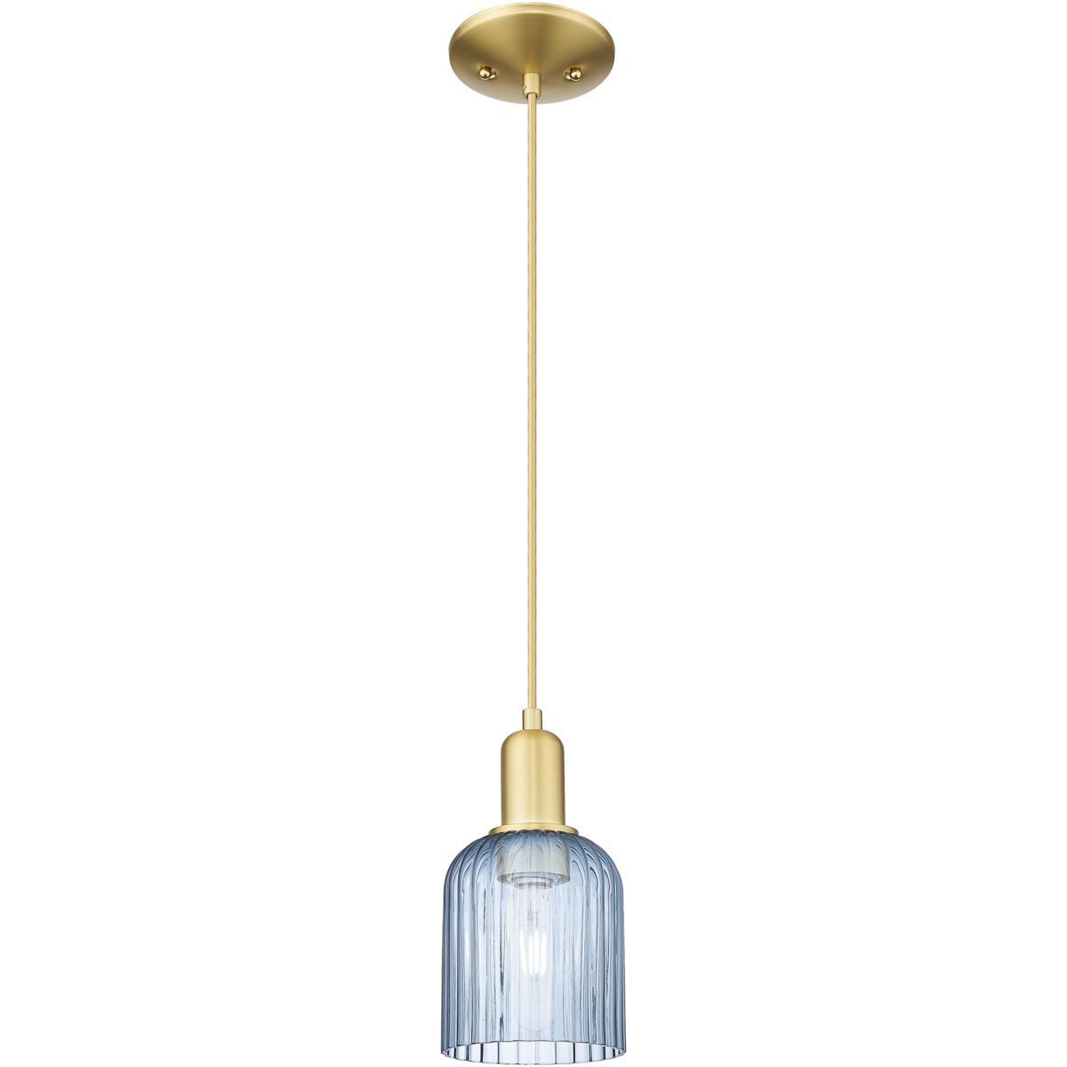 Innovations Lighting 716-1P-SG-G559-5BL Bridal Veil 1 Light 5 inch Satin Gold Mini Pendant Ceiling Light in Blue Glass
