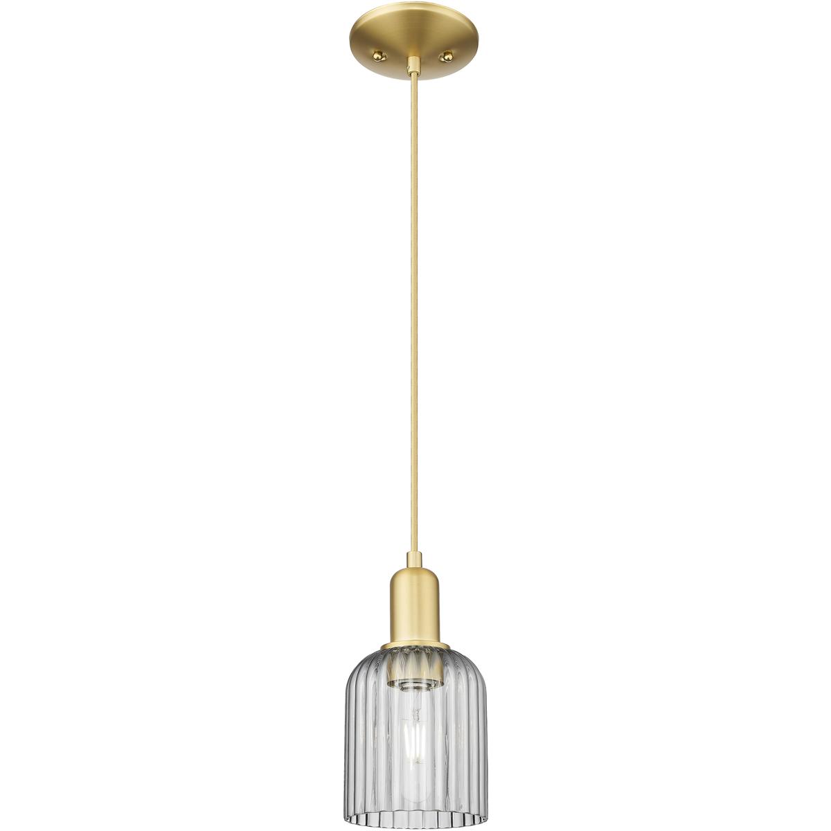Innovations Lighting 716-1P-SG-G559-5SM Bridal Veil 1 Light 5 inch Satin Gold Mini Pendant Ceiling Light in Light Smoke Glass