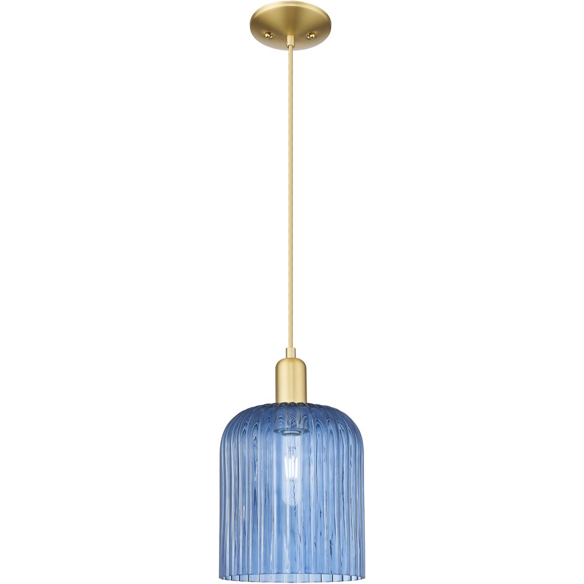 Innovations Lighting 716-1P-SG-G559-8BL Arcadia Bridal Veil 1 Light 8 inch Satin Gold Mini Pendant Ceiling Light in Blue