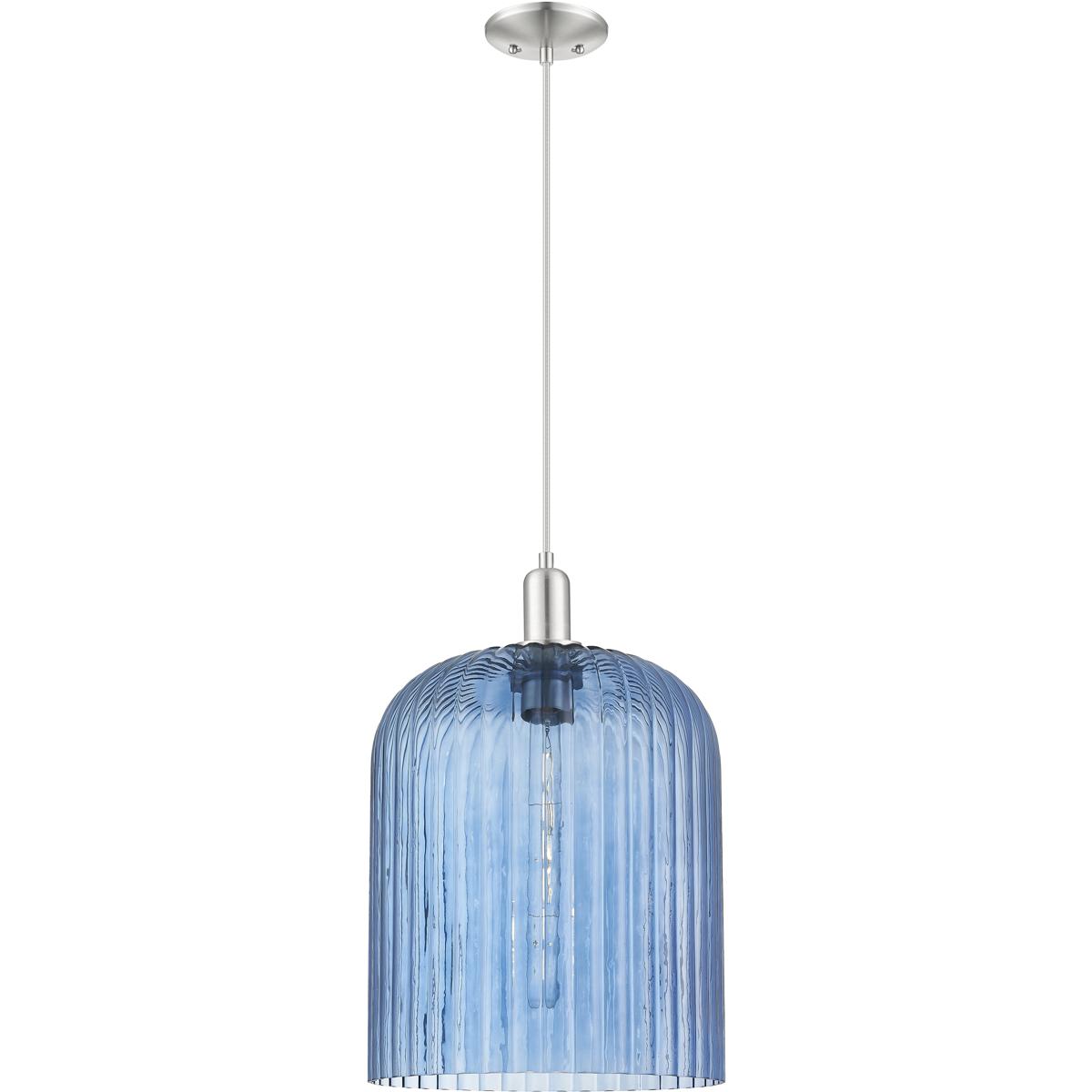 Innovations Lighting 716-1P-SN-G559-12BL Bridal Veil 1 Light 12 inch Brushed Satin Nickel Mini Pendant Ceiling Light in Blue Glass