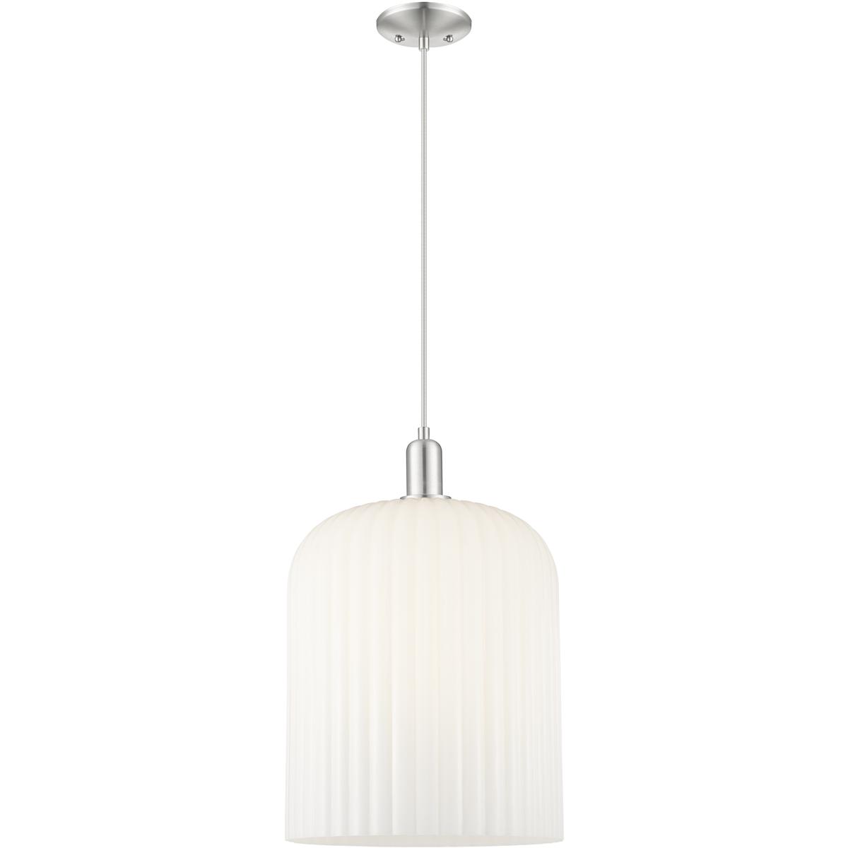Innovations Lighting 716-1P-SN-G559-12GWH Bridal Veil 1 Light 12 inch Brushed Satin Nickel Mini Pendant Ceiling Light in Gloss White Glass