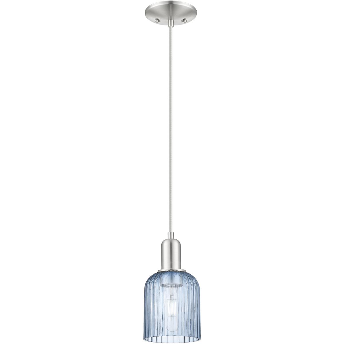 Innovations Lighting 716-1P-SN-G559-5BL Bridal Veil 1 Light 5 inch Brushed Satin Nickel Mini Pendant Ceiling Light in Blue Glass