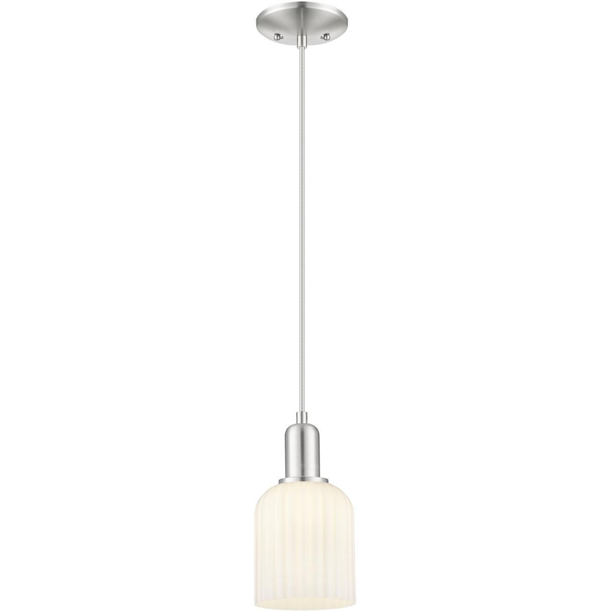 Innovations Lighting 716-1P-SN-G559-5GWH Bridal Veil 1 Light 5 inch Brushed Satin Nickel Mini Pendant Ceiling Light in Gloss White Glass