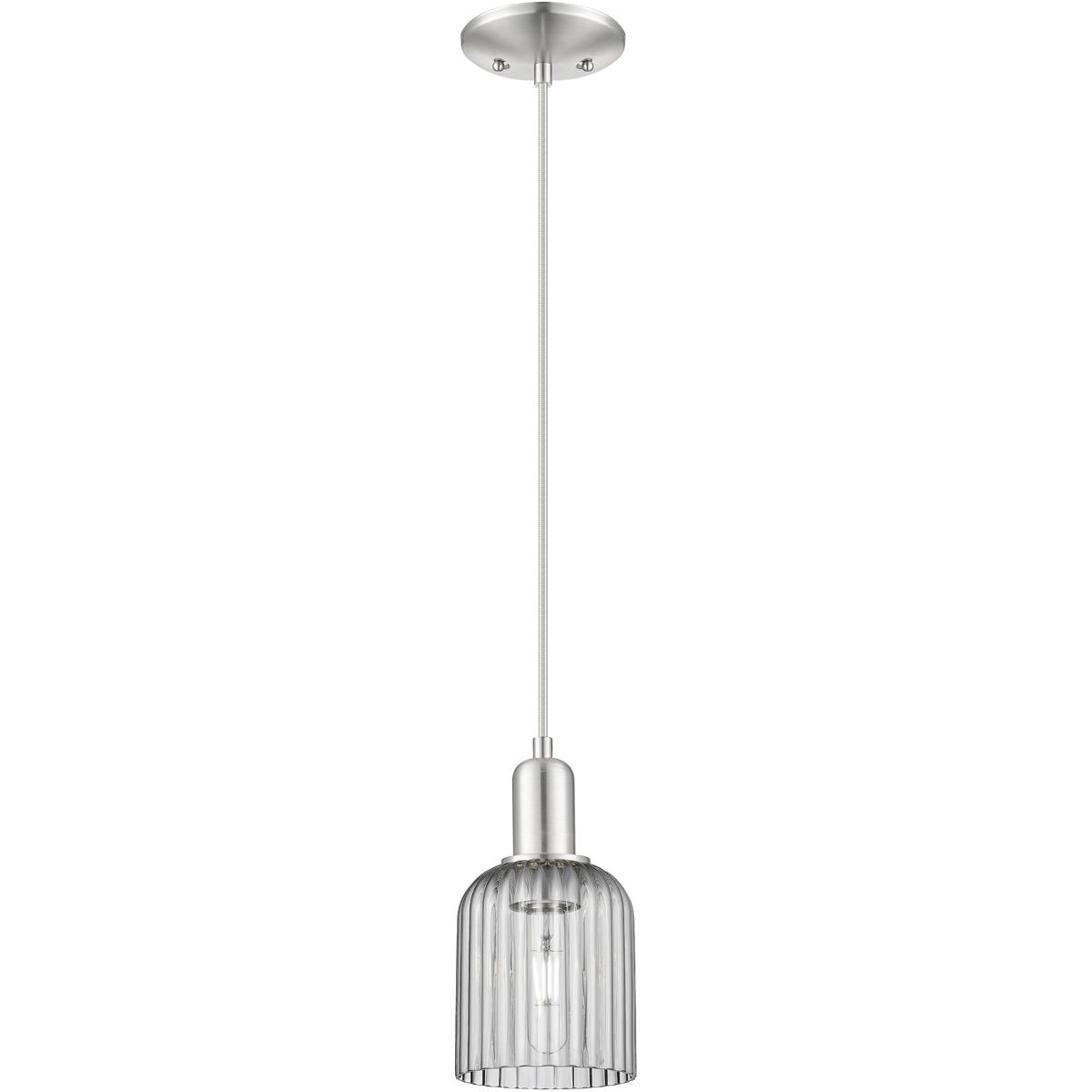 Innovations Lighting 716-1P-SN-G559-5SM Bridal Veil 1 Light 5 inch Brushed Satin Nickel Mini Pendant Ceiling Light in Light Smoke Glass