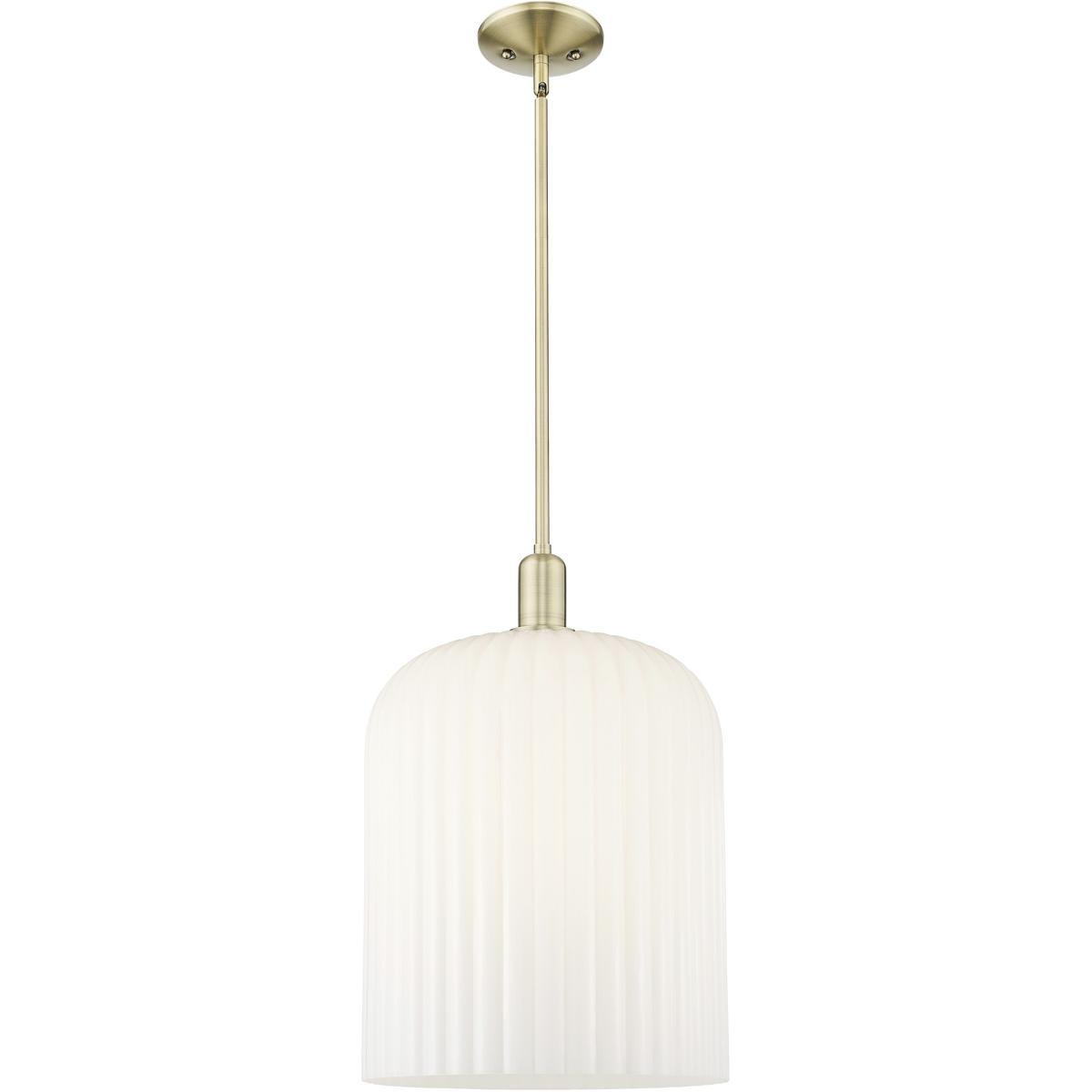 Innovations Lighting 716-1S-AB-G559-12GWH Bridal Veil 1 Light 12 inch Antique Brass Mini Pendant Ceiling Light in Gloss White Glass