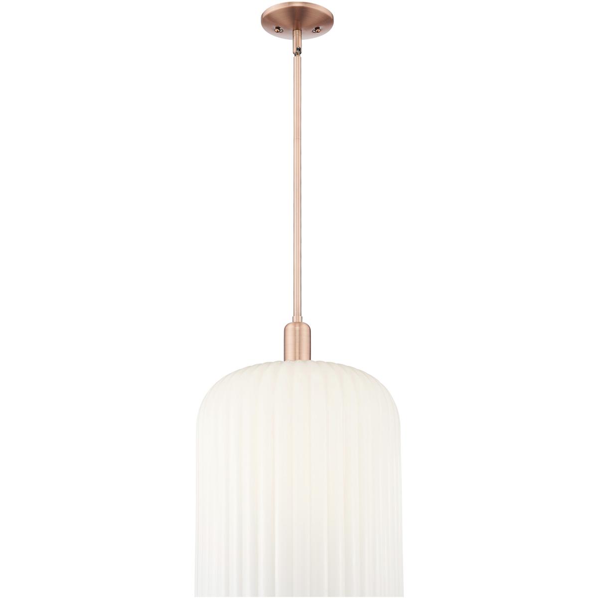 Innovations Lighting 716-1S-AC-G559-12GWH Bridal Veil 1 Light 12 inch Antique Copper Mini Pendant Ceiling Light in Gloss White Glass