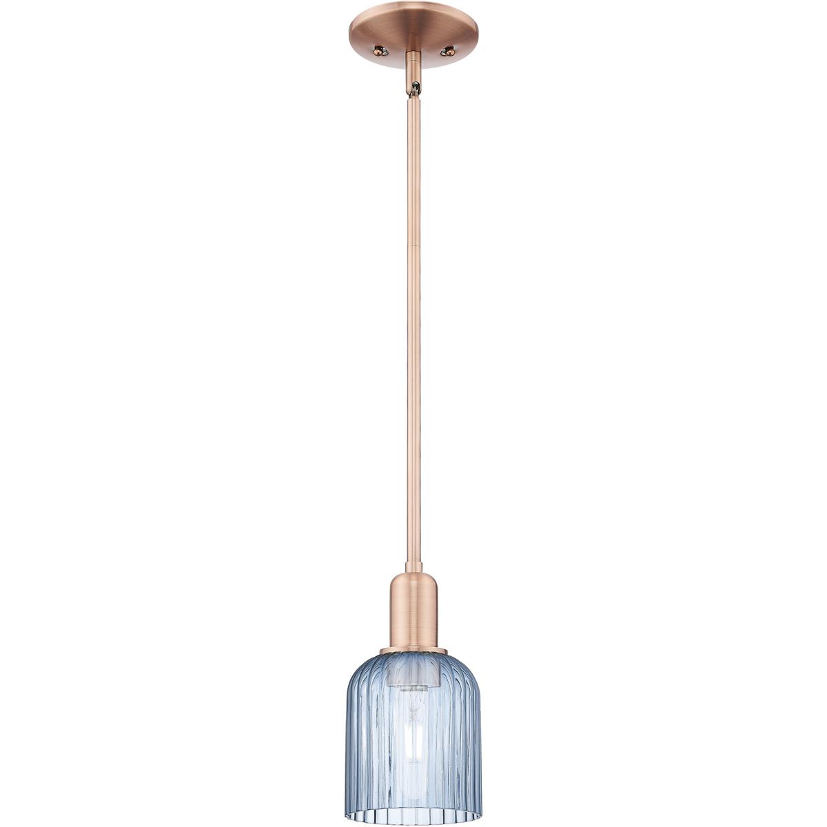 Innovations Lighting 716-1S-AC-G559-5BL Bridal Veil 1 Light 5 inch Antique Copper Mini Pendant Ceiling Light in Blue Glass