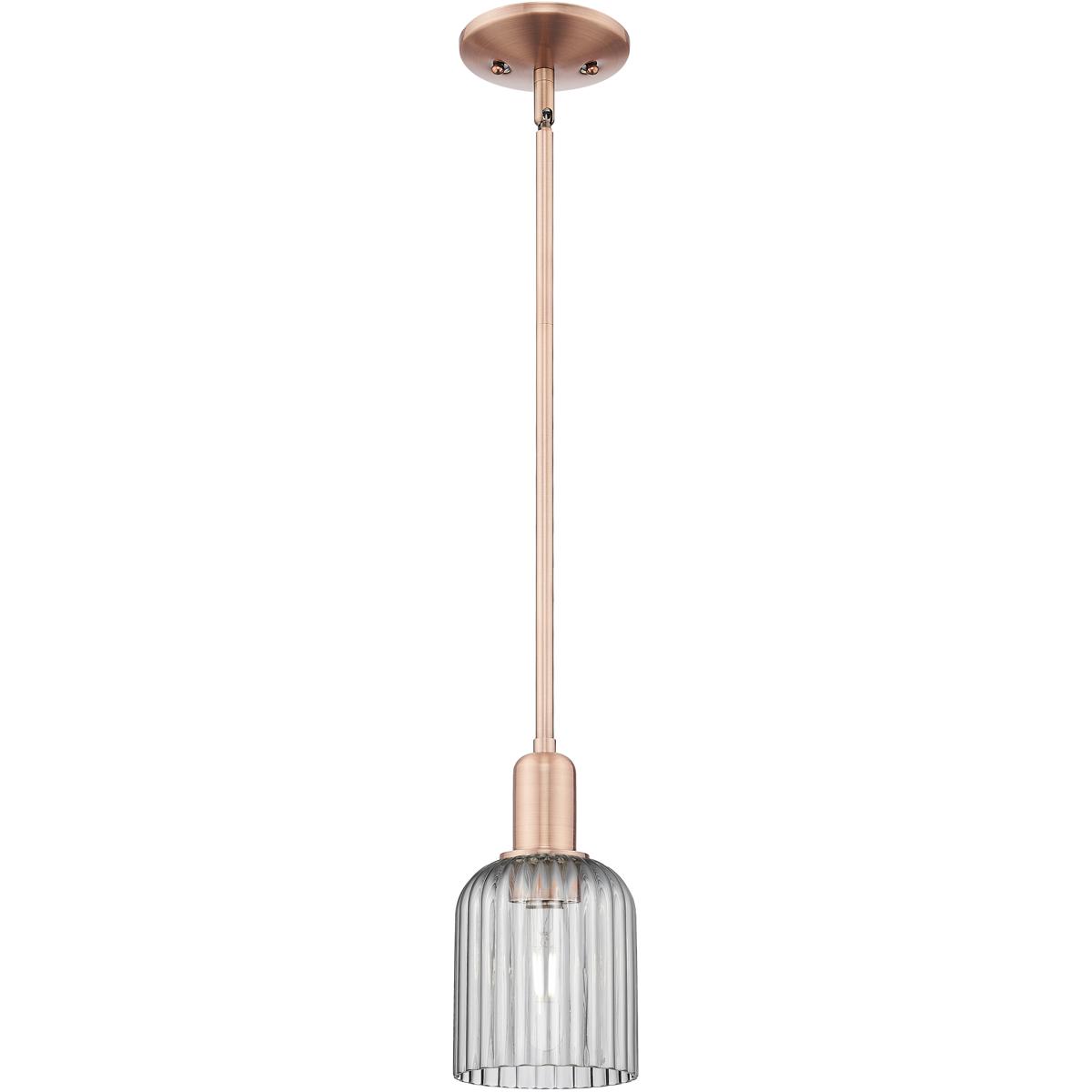 Innovations Lighting 716-1S-AC-G559-5SM Bridal Veil 1 Light 5 inch Antique Copper Mini Pendant Ceiling Light in Light Smoke Glass