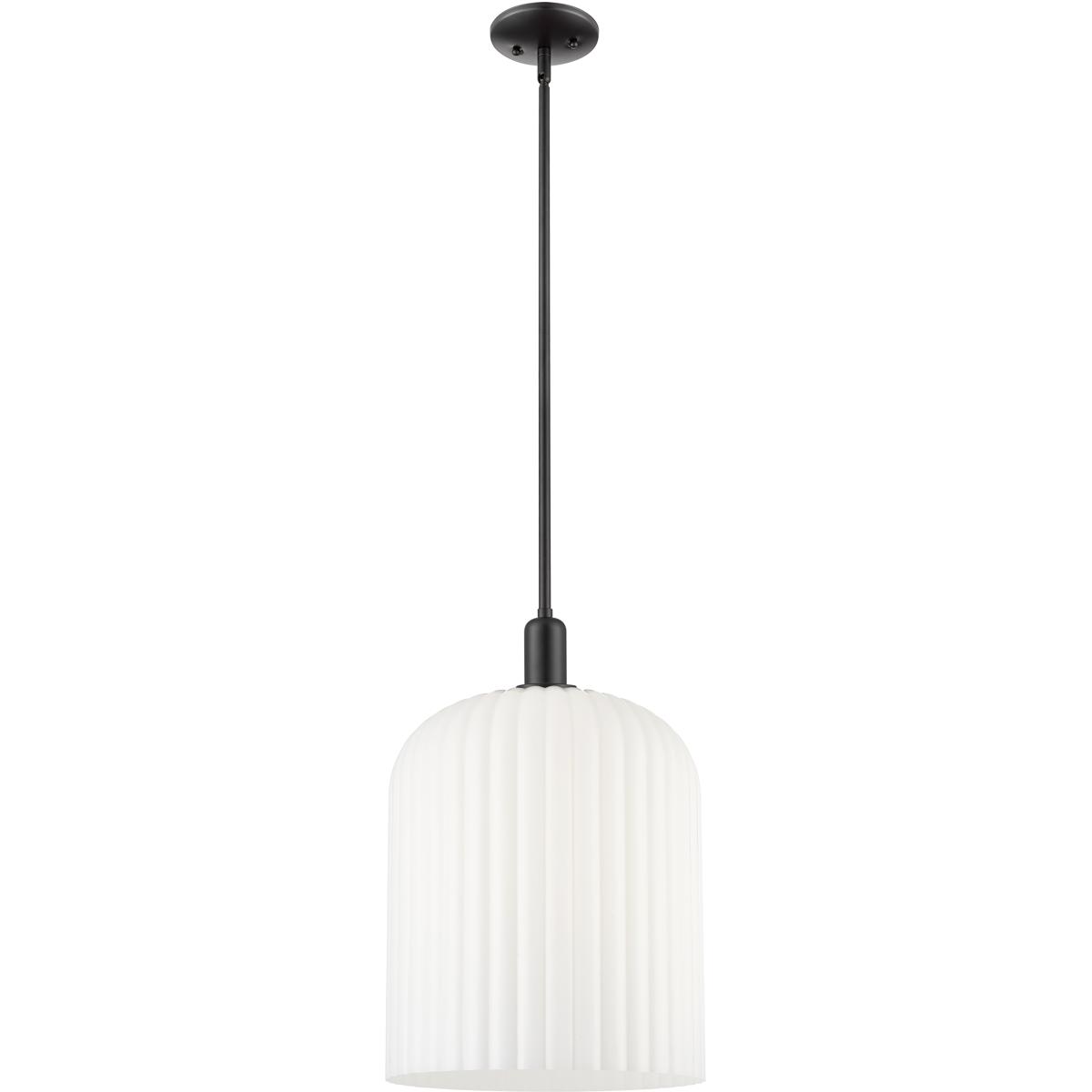 Innovations Lighting 716-1S-BK-G559-12GWH Bridal Veil 1 Light 12 inch Matte Black Mini Pendant Ceiling Light in Gloss White Glass