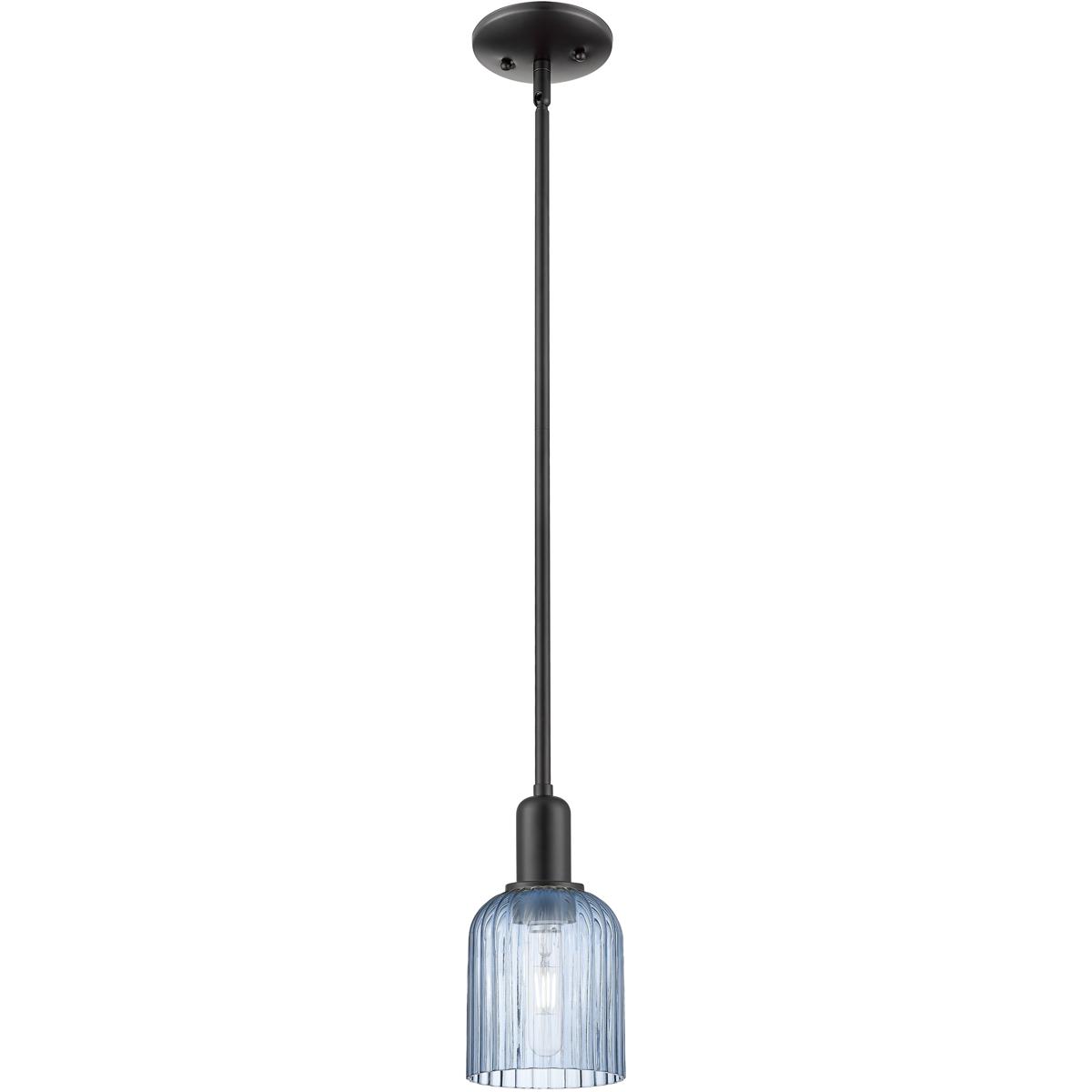 Innovations Lighting 716-1S-BK-G559-5BL Bridal Veil 1 Light 5 inch Matte Black Mini Pendant Ceiling Light in Blue Glass
