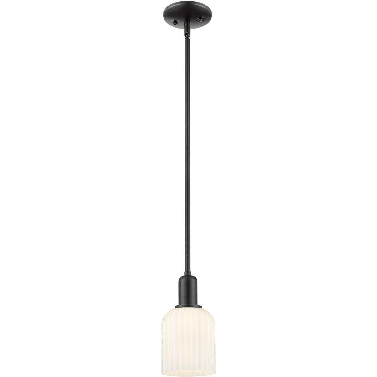 Innovations Lighting 716-1S-BK-G559-5GWH Bridal Veil 1 Light 5 inch Matte Black Mini Pendant Ceiling Light in Gloss White Glass
