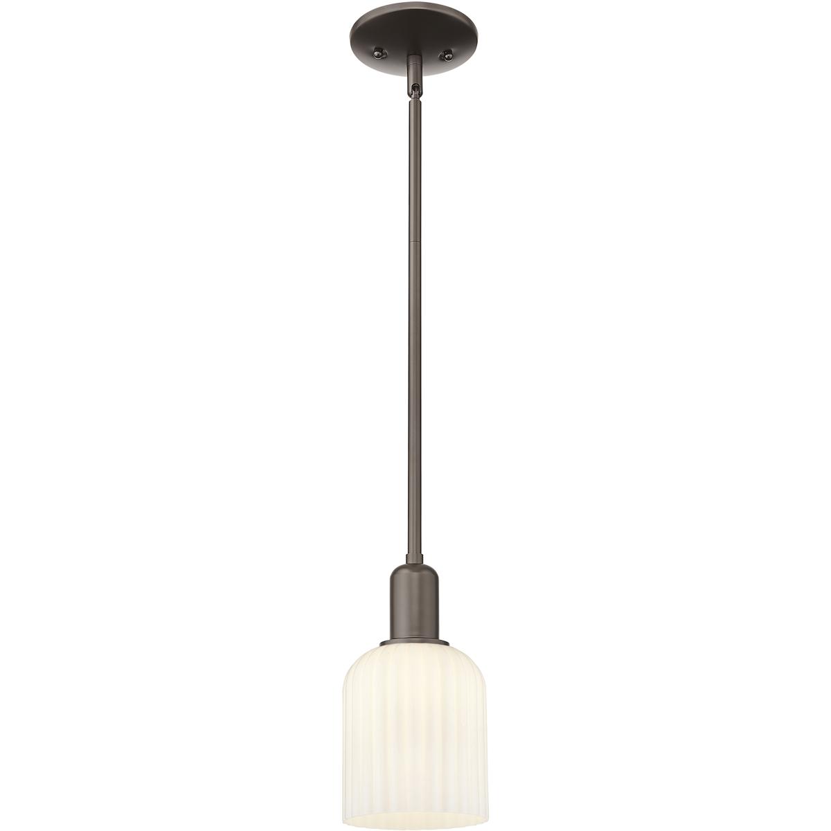 Innovations Lighting 716-1S-OB-G559-5GWH Bridal Veil 1 Light 5 inch Oil Rubbed Bronze Mini Pendant Ceiling Light in Gloss White Glass