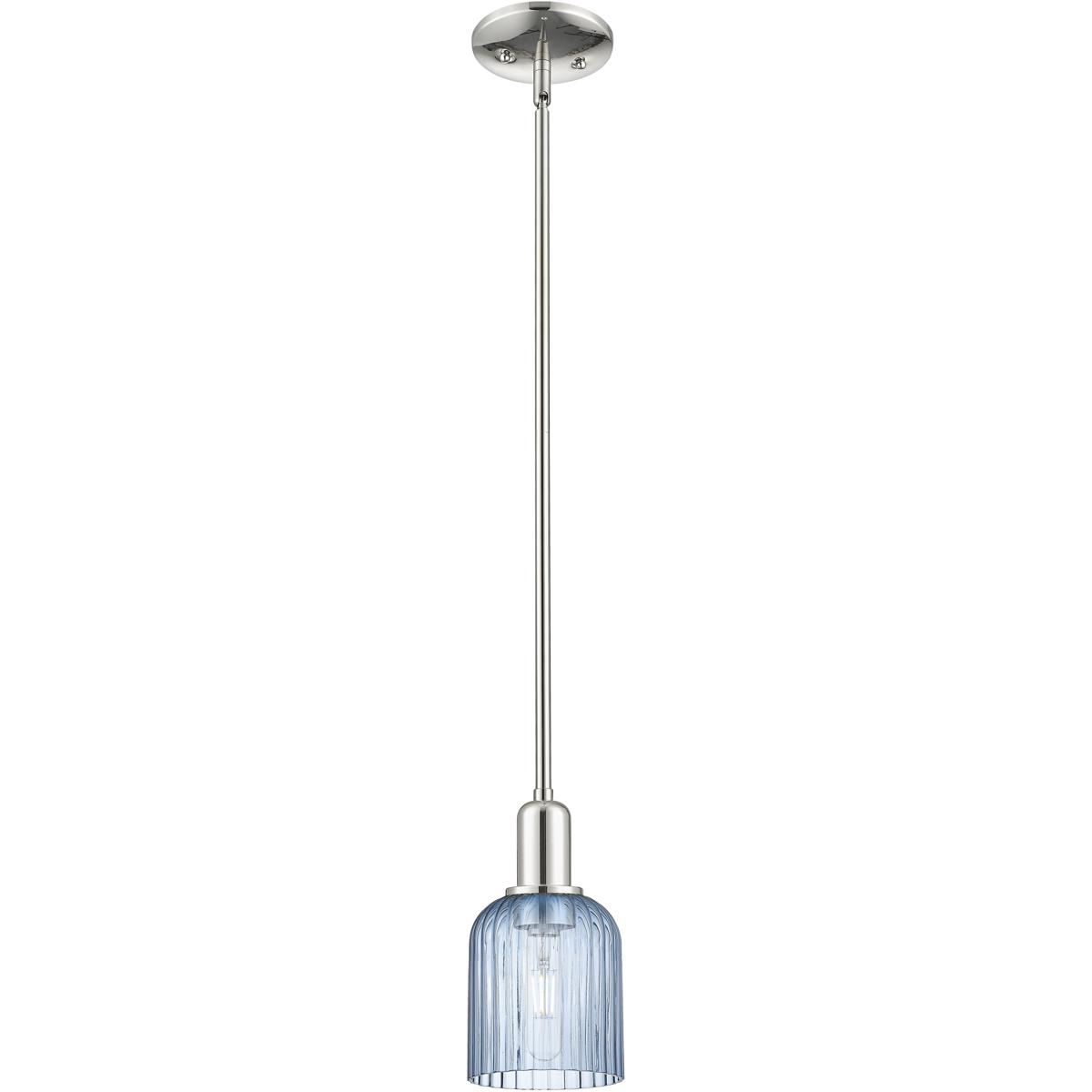 Innovations Lighting 716-1S-PN-G559-5BL Bridal Veil 1 Light 5 inch Polished Nickel Mini Pendant Ceiling Light in Blue Glass