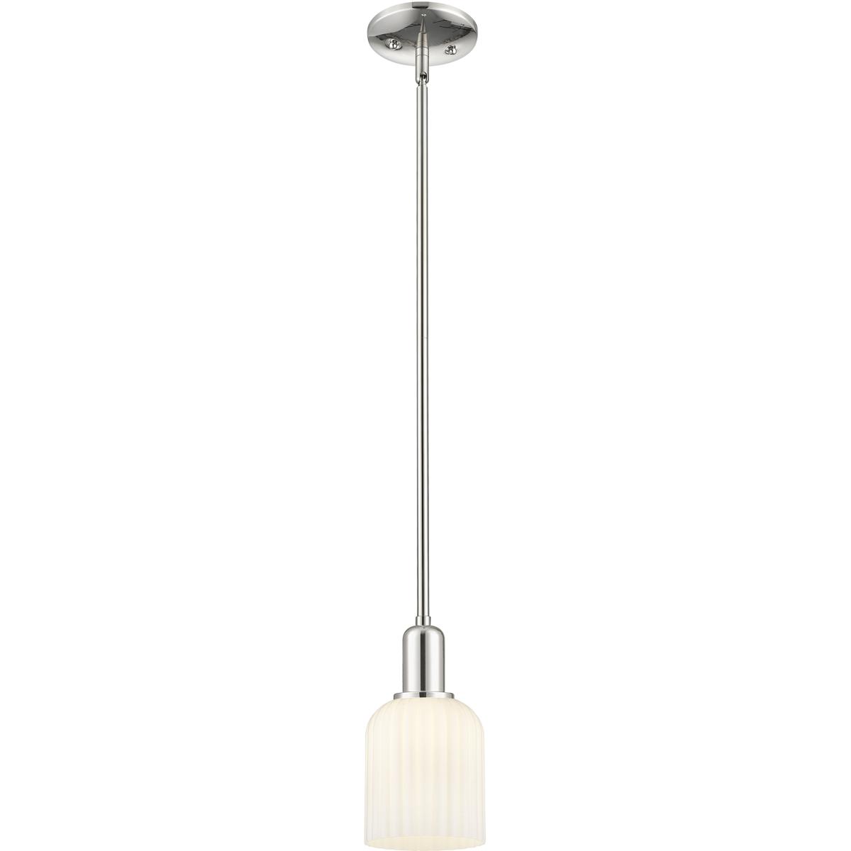 Innovations Lighting 716-1S-PN-G559-5GWH Bridal Veil 1 Light 5 inch Polished Nickel Mini Pendant Ceiling Light in Gloss White Glass