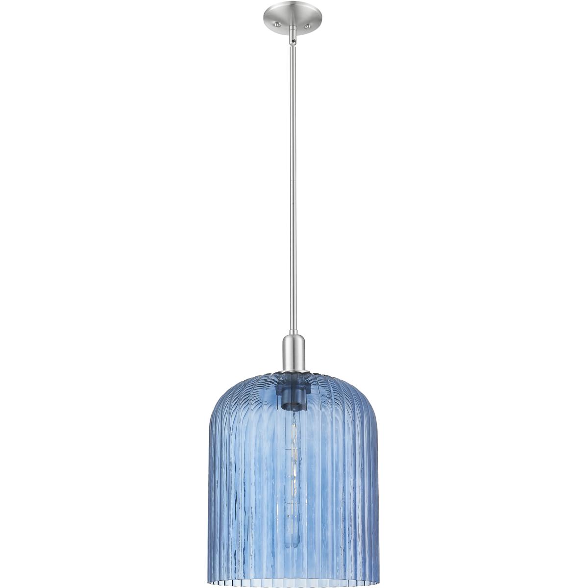 Innovations Lighting 716-1S-SN-G559-12BL Bridal Veil 1 Light 12 inch Brushed Satin Nickel Mini Pendant Ceiling Light in Blue Glass