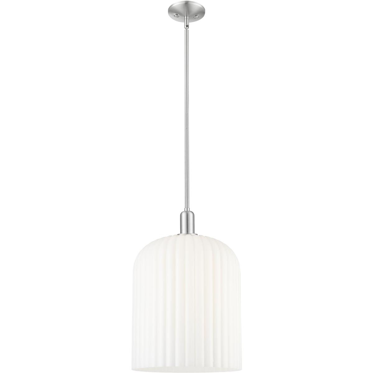 Innovations Lighting 716-1S-SN-G559-12GWH Bridal Veil 1 Light 12 inch Brushed Satin Nickel Mini Pendant Ceiling Light in Gloss White Glass
