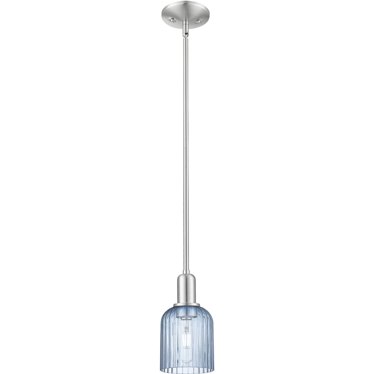 Innovations Lighting 716-1S-SN-G559-5BL Bridal Veil 1 Light 5 inch Brushed Satin Nickel Mini Pendant Ceiling Light in Blue Glass