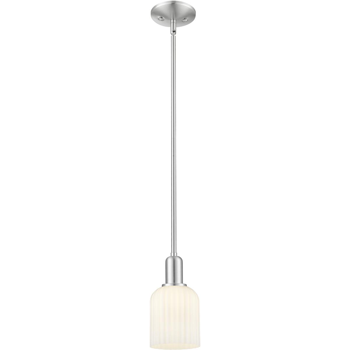 Innovations Lighting 716-1S-SN-G559-5GWH Bridal Veil 1 Light 5 inch Brushed Satin Nickel Mini Pendant Ceiling Light in Gloss White Glass