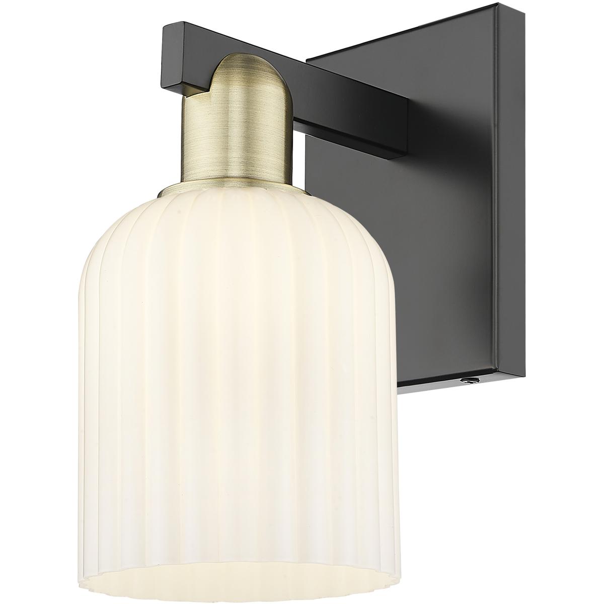 Innovations Lighting 716-1W-BAB-G559-5GWH Bridal Veil Sconce Wall Light in Black Antique Brass, Gloss White Glass