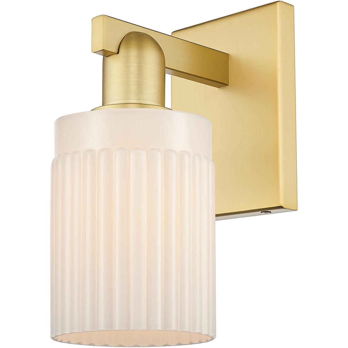 Innovations Lighting 716-1W-SG-G341 Arcadia Hadley Armed Sconce Wall Light in Satin Gold, Matte White