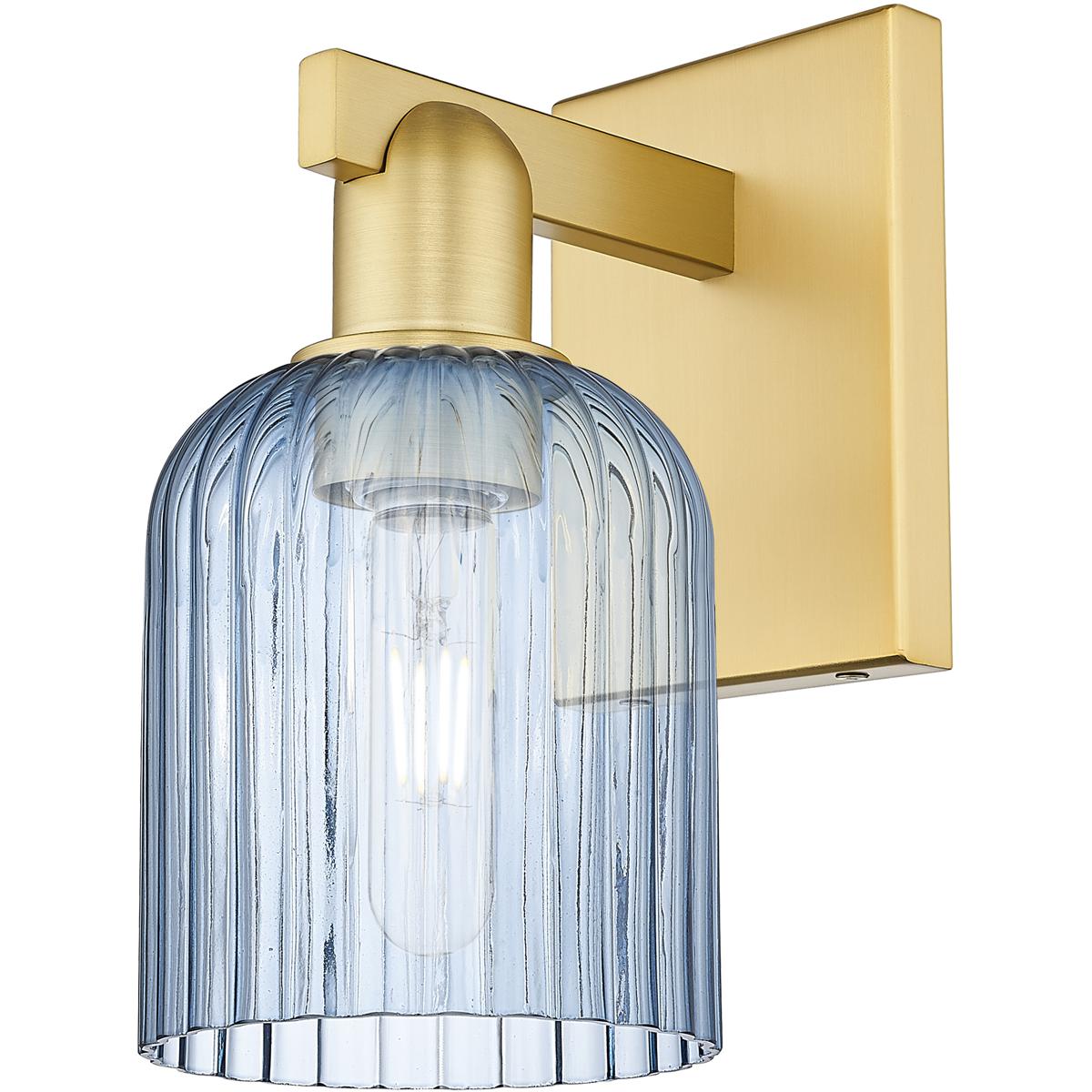 Innovations Lighting 716-1W-SG-G559-5BL Bridal Veil Sconce Wall Light in Satin Gold, Blue Glass