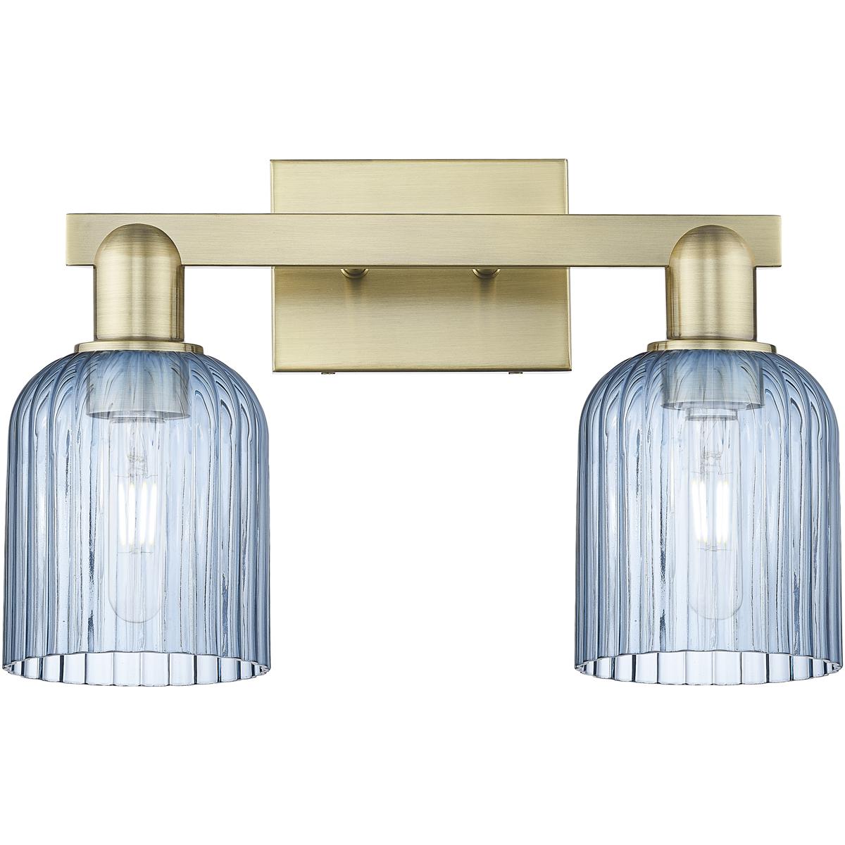 Innovations Lighting 716-2W-AB-G559-5BL Bridal Veil 2 Light 16 inch Antique Brass Bath Vanity Light Wall Light in Blue Glass