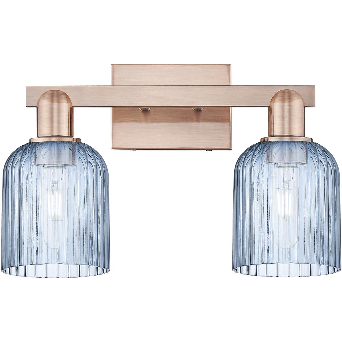 Innovations Lighting 716-2W-AC-G559-5BL Bridal Veil 2 Light 16 inch Antique Copper Bath Vanity Light Wall Light in Blue Glass