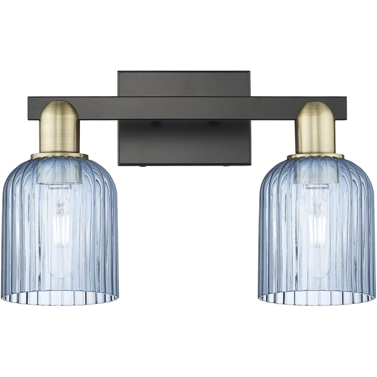 Innovations Lighting 716-2W-BAB-G559-5BL Bridal Veil 2 Light 16 inch Black Antique Brass Bath Vanity Light Wall Light in Blue Glass