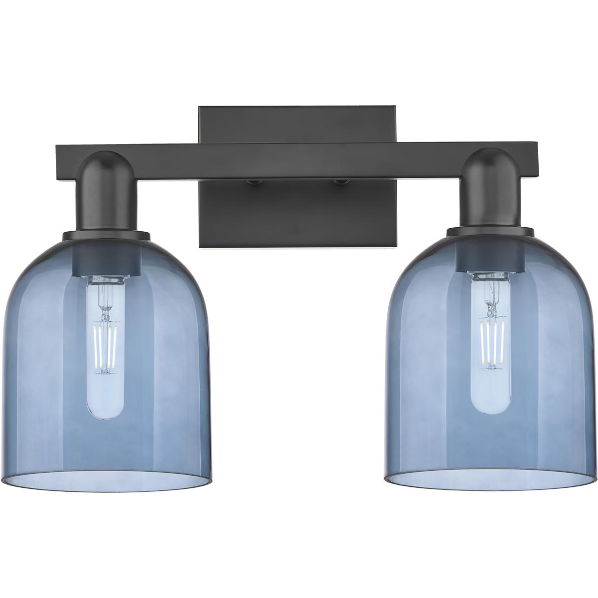 Innovations Lighting 716-2W-BK-G558-6BL Arcadia Bella 2 Light 16.5 inch Matte Black Bath Vanity Light Wall Light in Blue