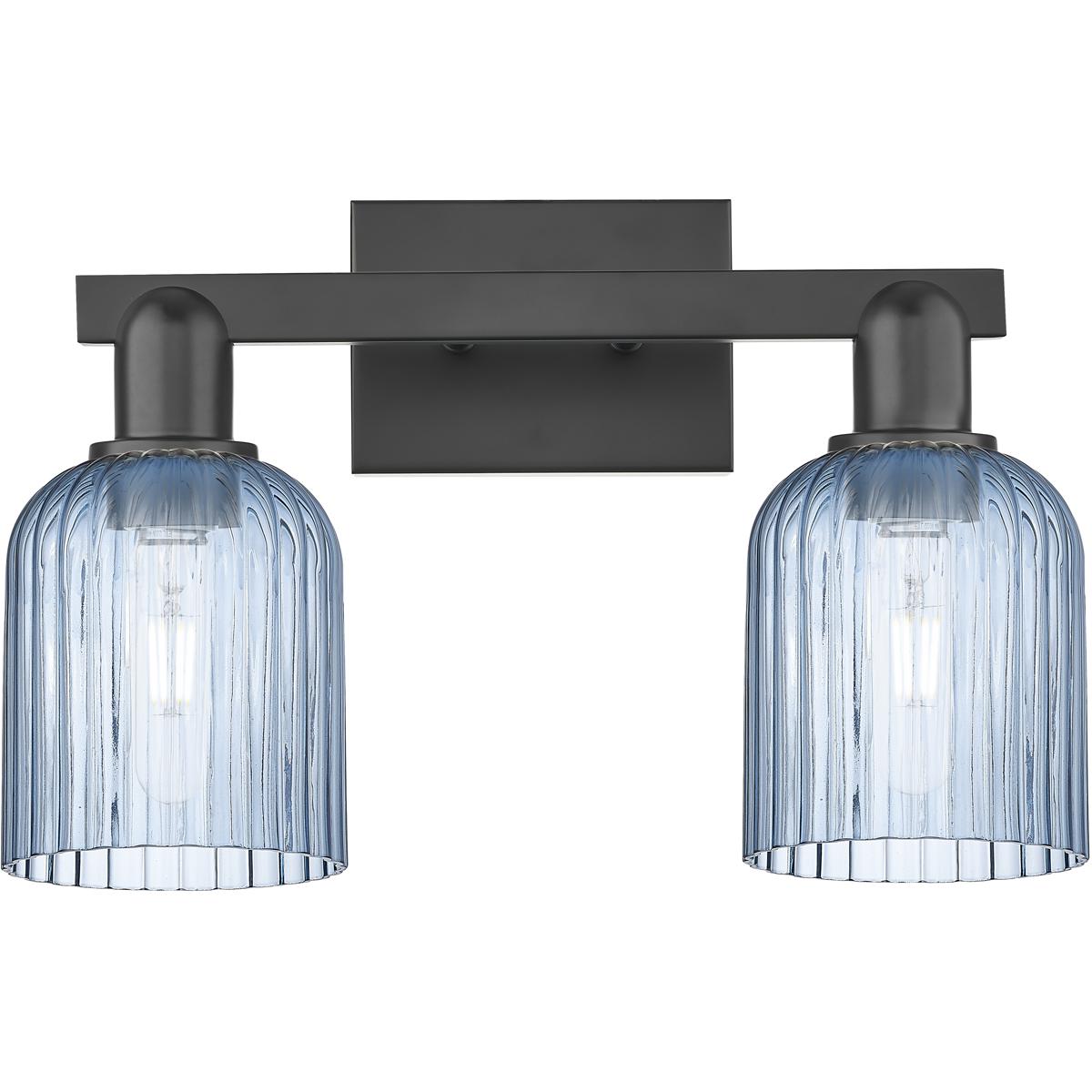 Innovations Lighting 716-2W-BK-G559-5BL Bridal Veil 2 Light 16 inch Matte Black Bath Vanity Light Wall Light in Blue Glass