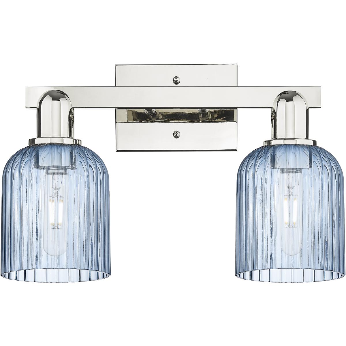 Innovations Lighting 716-2W-PN-G559-5BL Bridal Veil 2 Light 16 inch Polished Nickel Bath Vanity Light Wall Light in Blue Glass