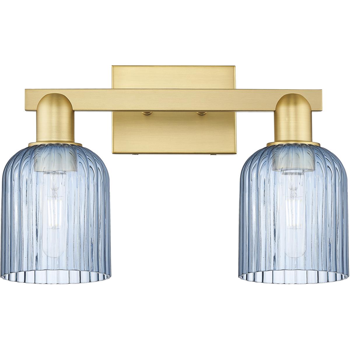 Innovations Lighting 716-2W-SG-G559-5BL Bridal Veil 2 Light 16 inch Satin Gold Bath Vanity Light Wall Light in Blue Glass