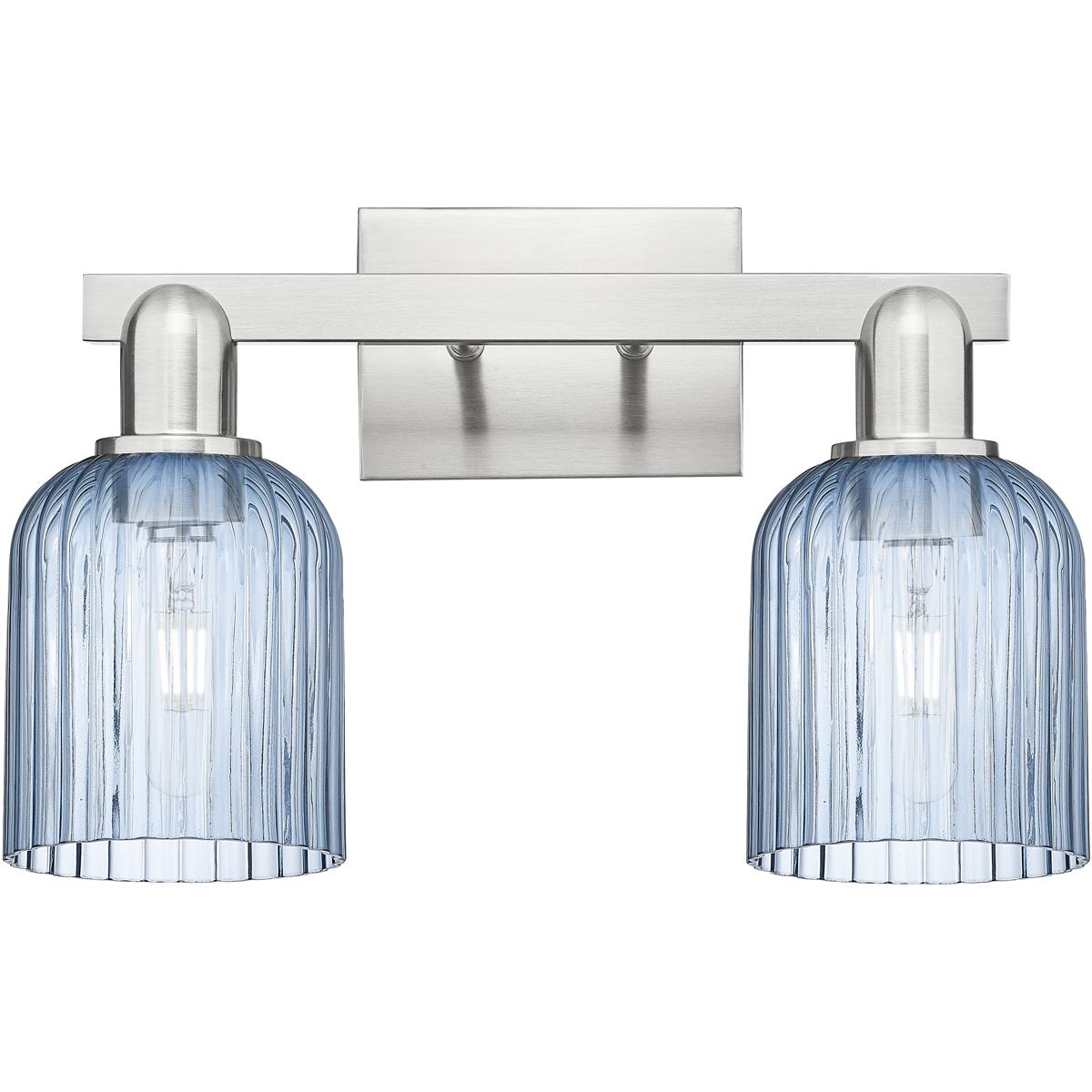 Innovations Lighting 716-2W-SN-G559-5BL Bridal Veil 2 Light 16 inch Brushed Satin Nickel Bath Vanity Light Wall Light in Blue Glass