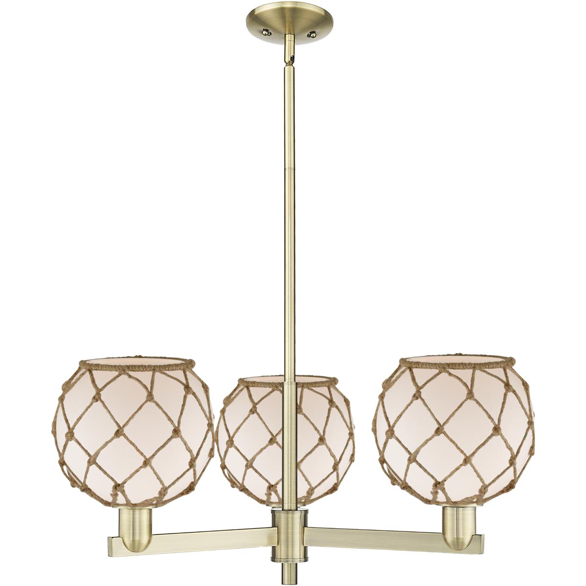 Innovations Lighting 716-3CR-AB-G121-8RB Arcadia Farmhouse Rope 3 Light 30 inch Antique Brass Chandelier Ceiling Light