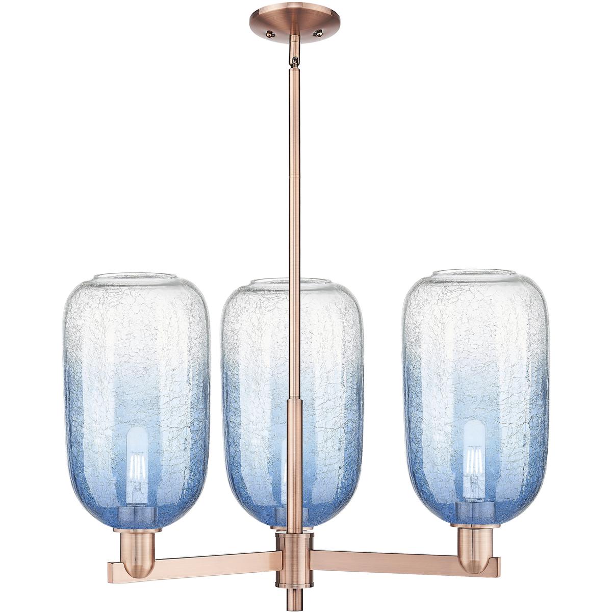 Innovations Lighting 716-3CR-AC-G482-7SB Brookhaven Cloche 3 Light 17.63 inch Antique Copper Chandelier Ceiling Light in Sapphire Blue Glass