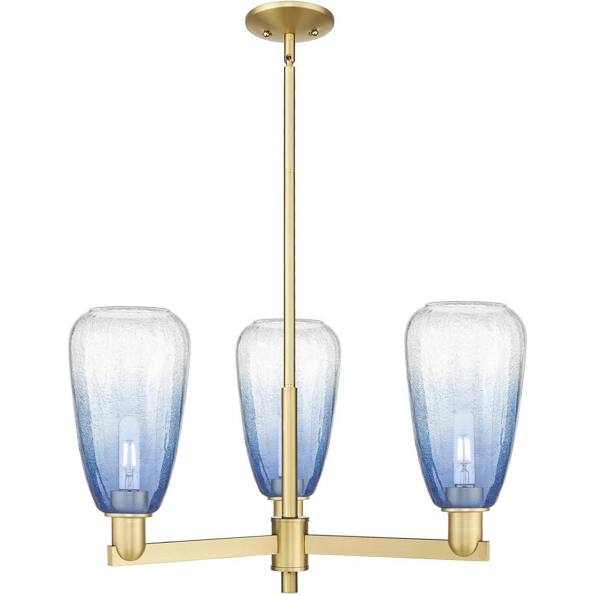 Innovations Lighting 716-3CR-SG-G480-6SB Brookhaven Almond 3 Light 17.63 inch Satin Gold Chandelier Ceiling Light in Sapphire Blue Glass