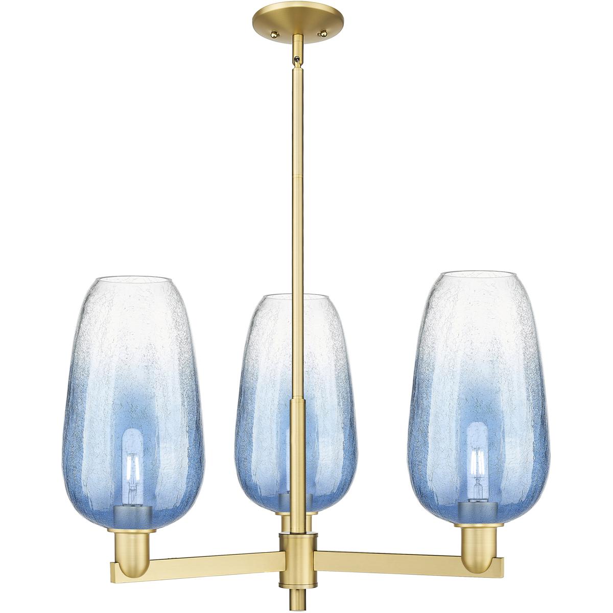 Innovations Lighting 716-3CR-SG-G484-7SB Brookhaven Flute 3 Light 17.63 inch Satin Gold Chandelier Ceiling Light in Sapphire Blue Glass