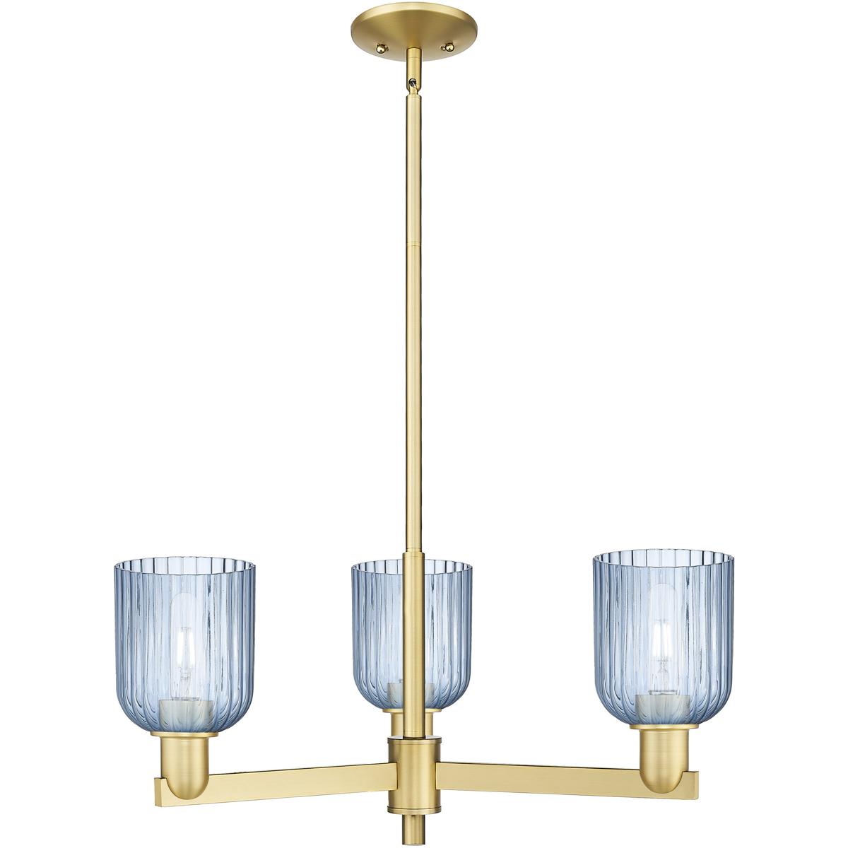 Innovations Lighting 716-3CR-SG-G559-5BL Bridal Veil 3 Light 17.63 inch Satin Gold Chandelier Ceiling Light in Blue Glass