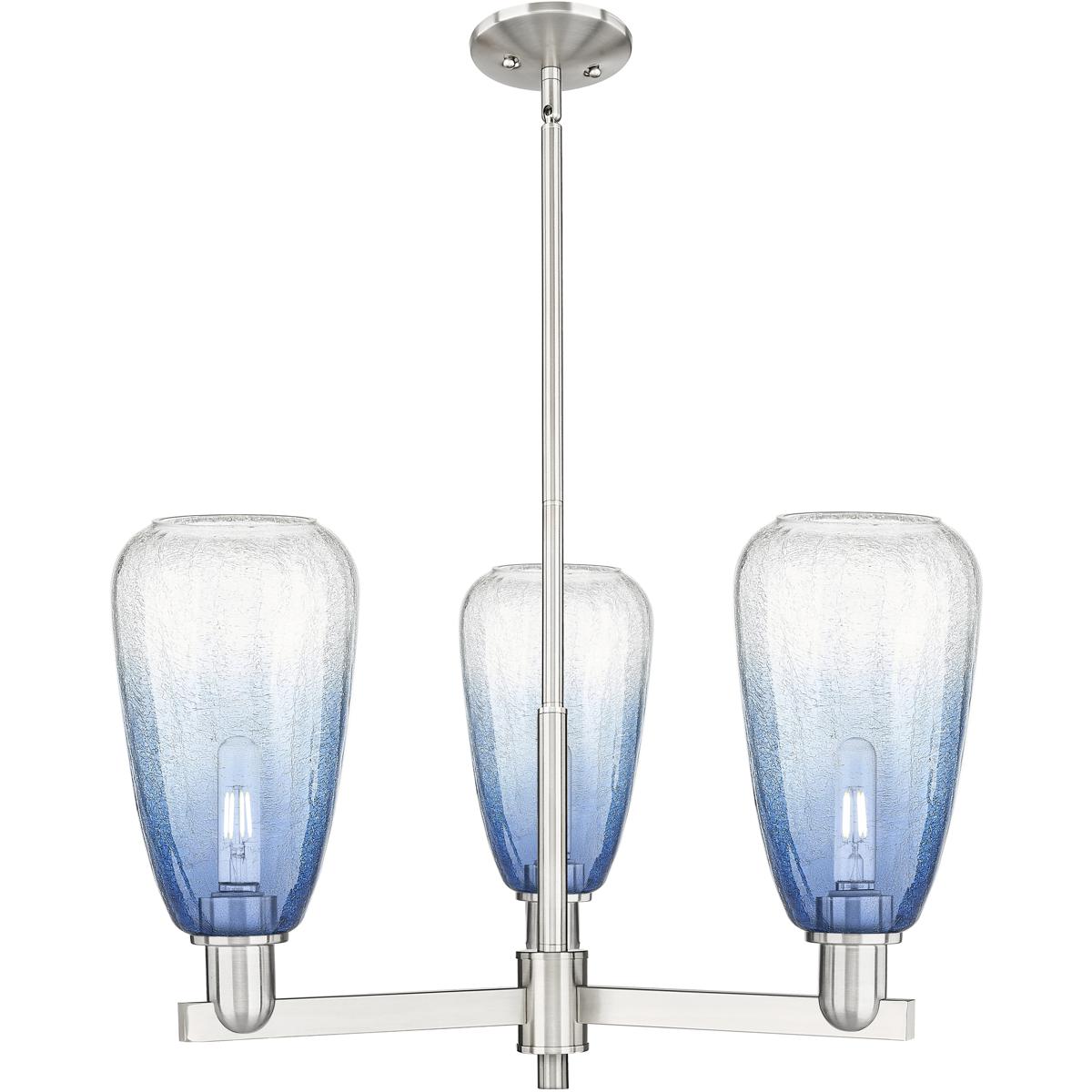 Innovations Lighting 716-3CR-SN-G480-6SB Brookhaven Almond 3 Light 17.63 inch Satin Nickel Chandelier Ceiling Light in Sapphire Blue Glass
