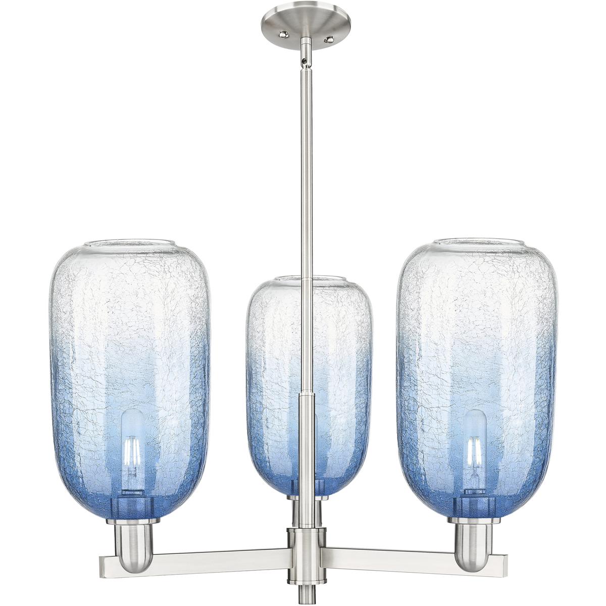 Innovations Lighting 716-3CR-SN-G482-7SB Brookhaven Cloche 3 Light 17.63 inch Satin Nickel Chandelier Ceiling Light in Sapphire Blue Glass