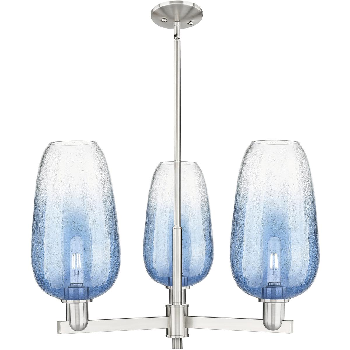 Innovations Lighting 716-3CR-SN-G484-7SB Brookhaven Flute 3 Light 17.63 inch Satin Nickel Chandelier Ceiling Light in Sapphire Blue Glass