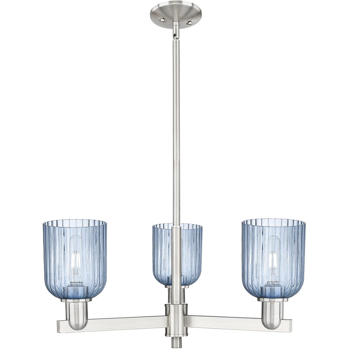 Innovations Lighting 716-3CR-SN-G559-5BL Bridal Veil 3 Light 17.63 inch Satin Nickel Chandelier Ceiling Light in Blue Glass