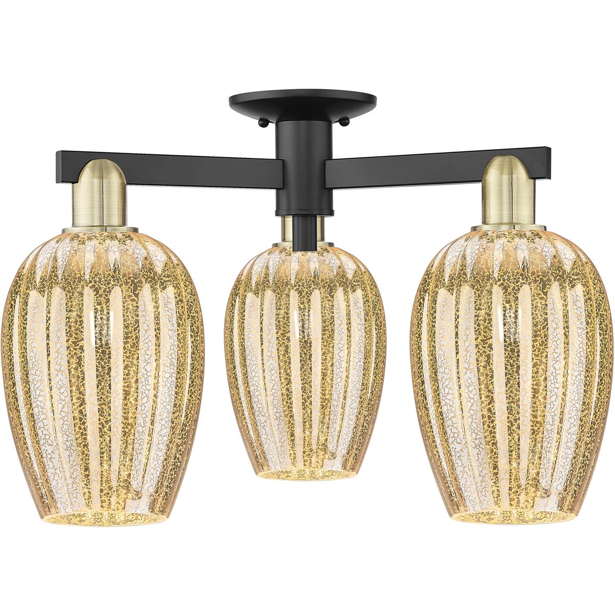 Innovations Lighting 716-3F-BAB-G457-6ME Preston 3 Light 23.75 inch Black Antique Brass Semi-Flush Mount Ceiling Light in Mercury Glass