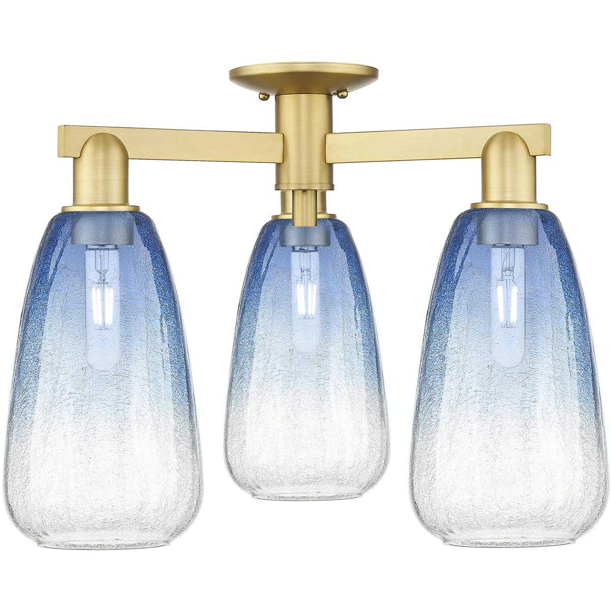 Innovations Lighting 716-3F-SG-G480-6SB Brookhaven Almond 3 Light 23.5 inch Satin Gold Semi-Flush Mount Ceiling Light in Sapphire Blue Glass