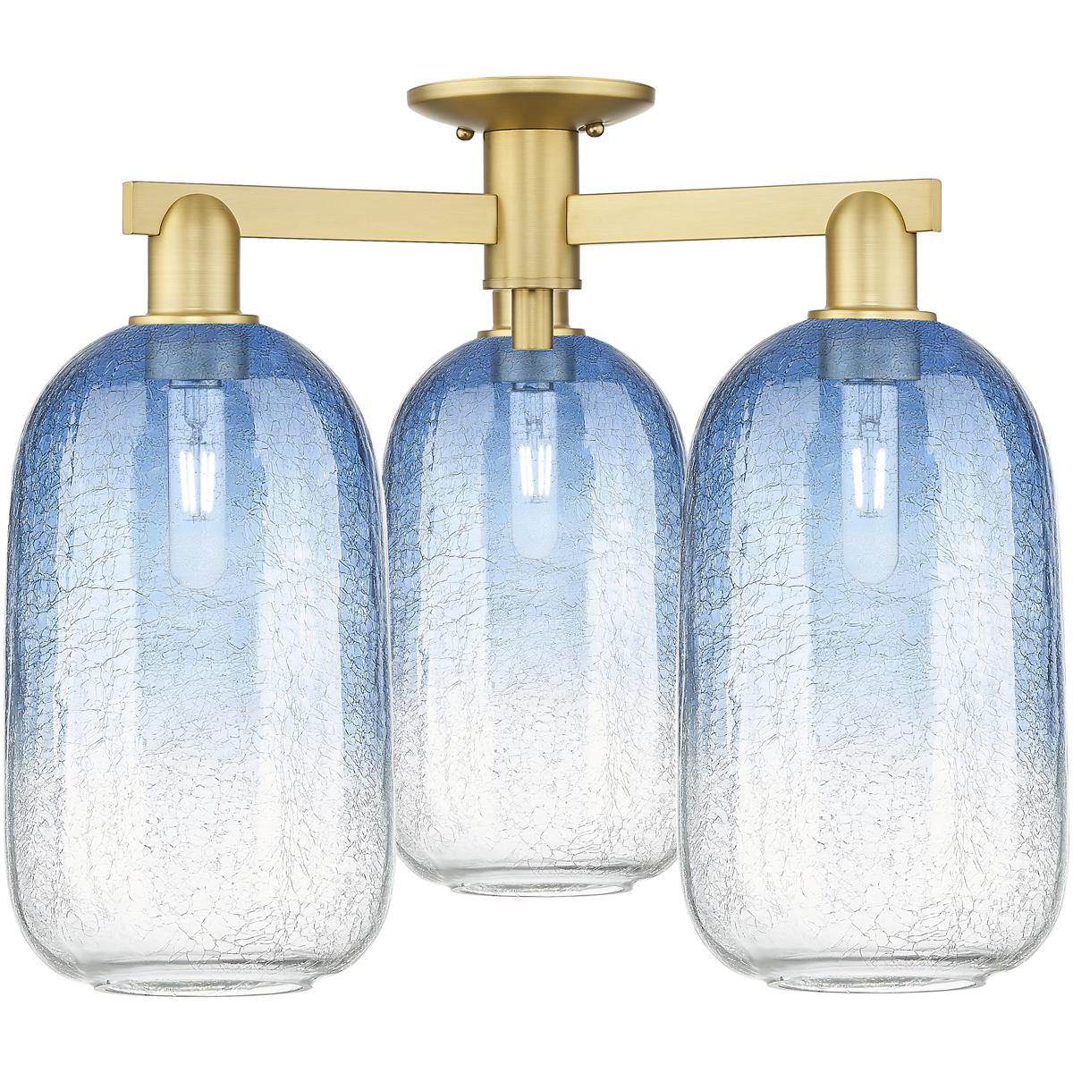 Innovations Lighting 716-3F-SG-G482-7SB Brookhaven Cloche 3 Light 24.5 inch Satin Gold Semi-Flush Mount Ceiling Light in Sapphire Blue Glass