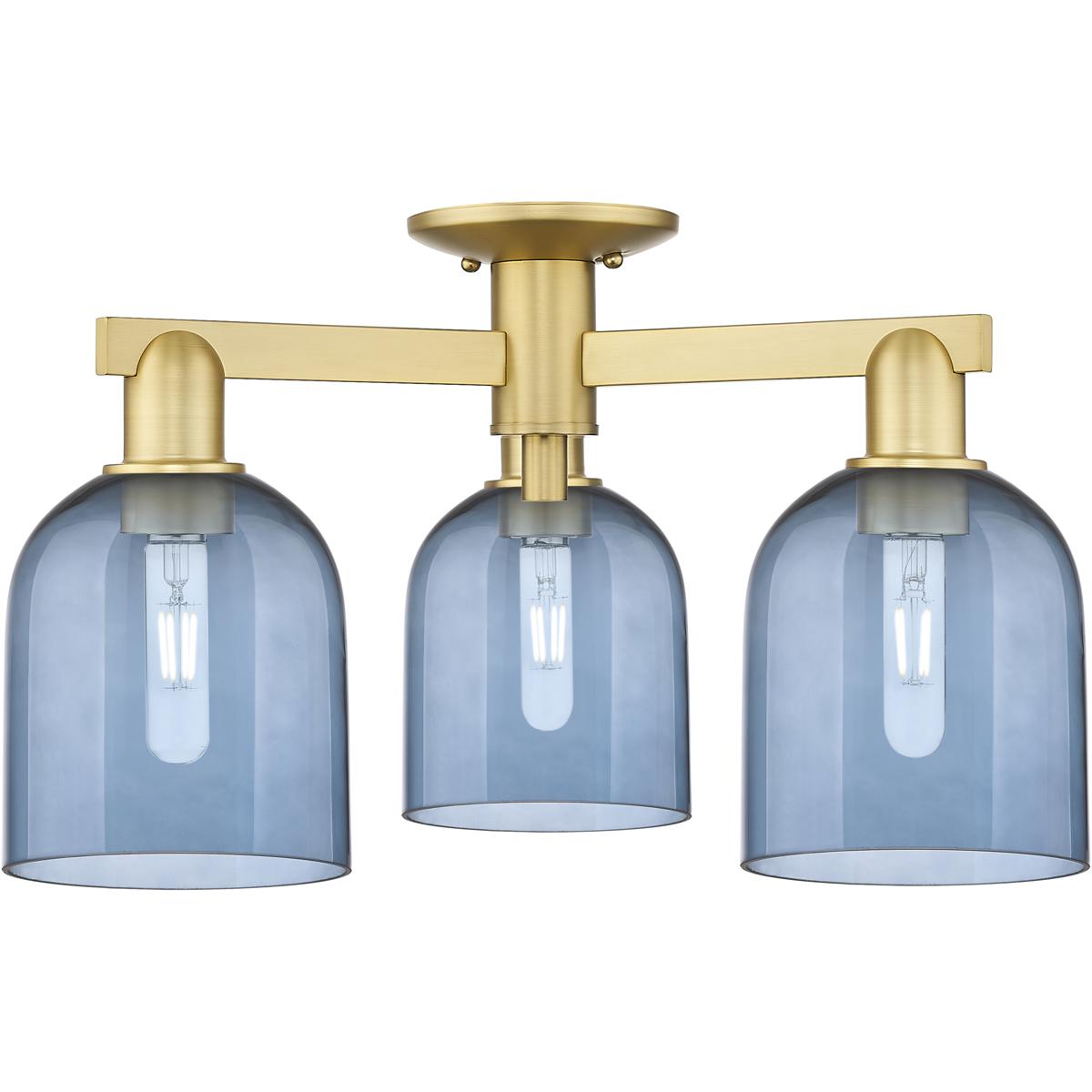 Innovations Lighting 716-3F-SG-G558-6BL Arcadia Bella 3 Light 23 inch Satin Gold Semi-Flush Mount Ceiling Light in Blue