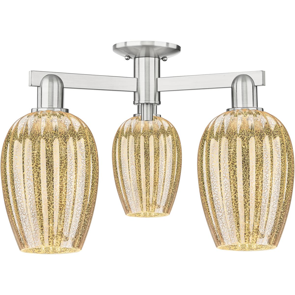 Innovations Lighting 716-3F-SN-G457-6ME Preston 3 Light 23.75 inch Brushed Satin Nickel Semi-Flush Mount Ceiling Light in Mercury Glass