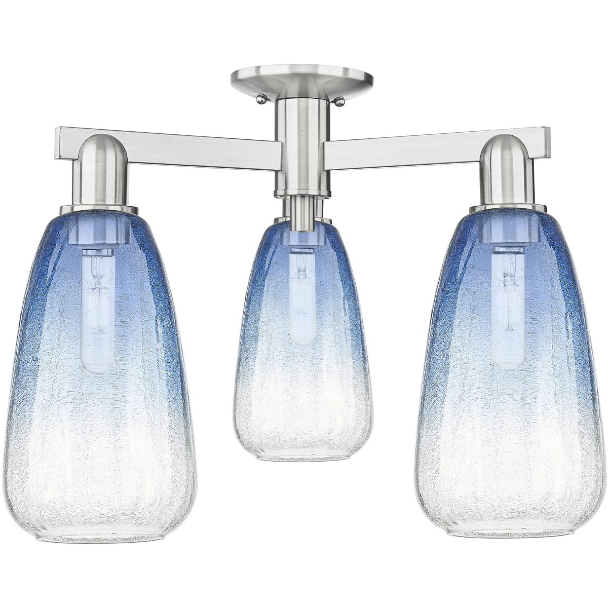 Innovations Lighting 716-3F-SN-G480-6SB Brookhaven Almond 3 Light 23.5 inch Brushed Satin Nickel Semi-Flush Mount Ceiling Light in Sapphire Blue Glass